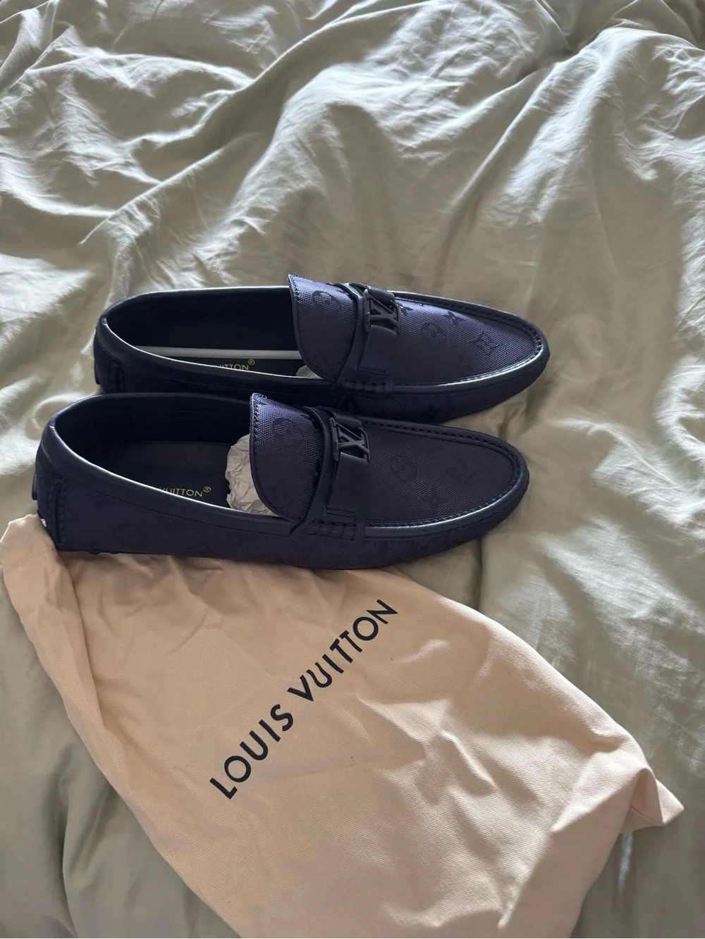 Louis Vuitton Men’s Hockenheim Monogram Slip-On Loafers in blue